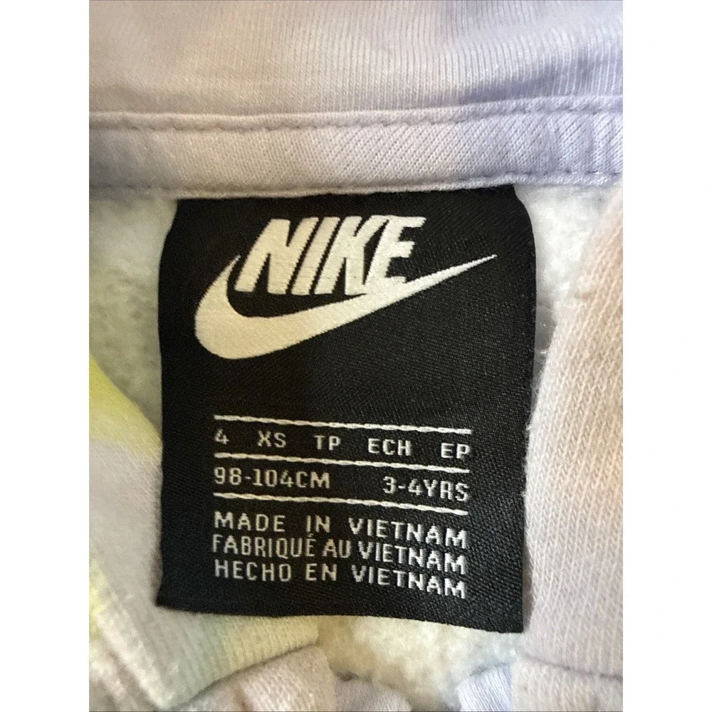 Nike Kids Tie Dye Hoodie Sweatshirt Lilac Yellow Pullover Logo‎ Size XS